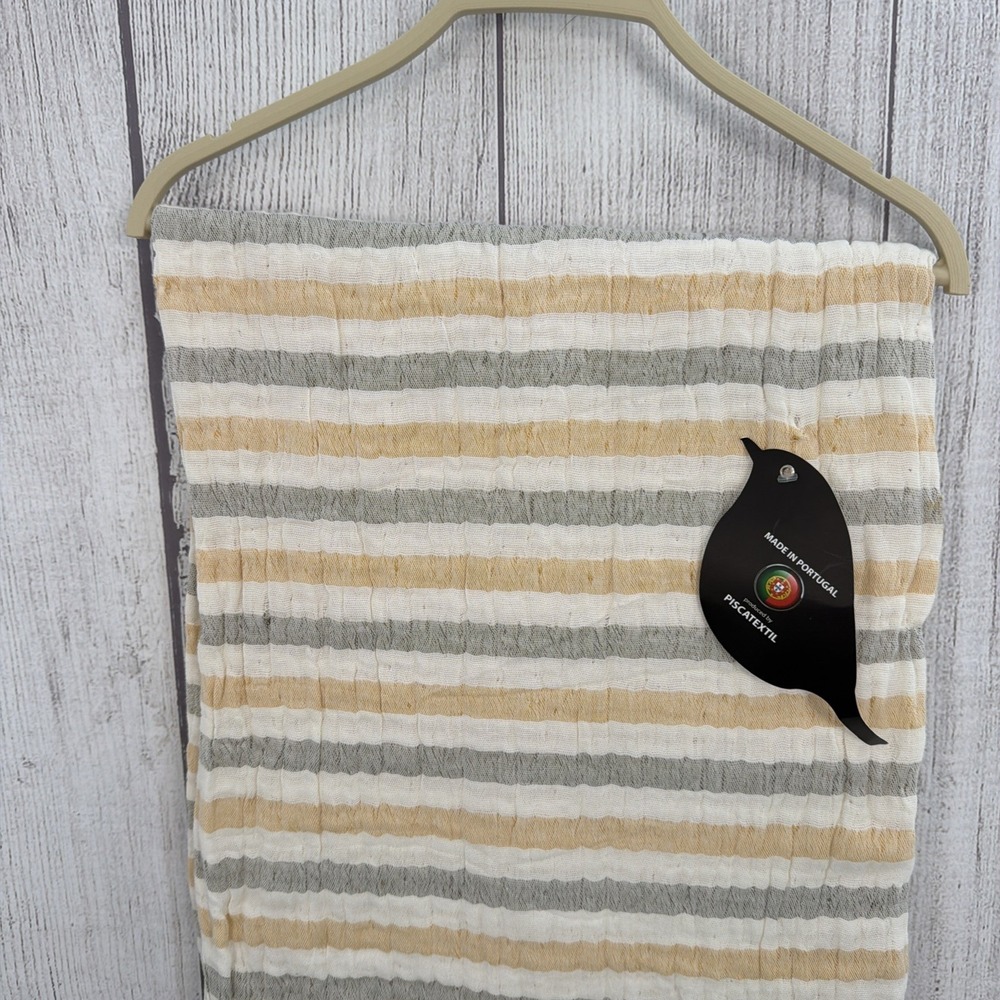 Piscatextil Throw Blanket 50x70 Cream Yellow Gray Striped Gauzy Cotton Natural